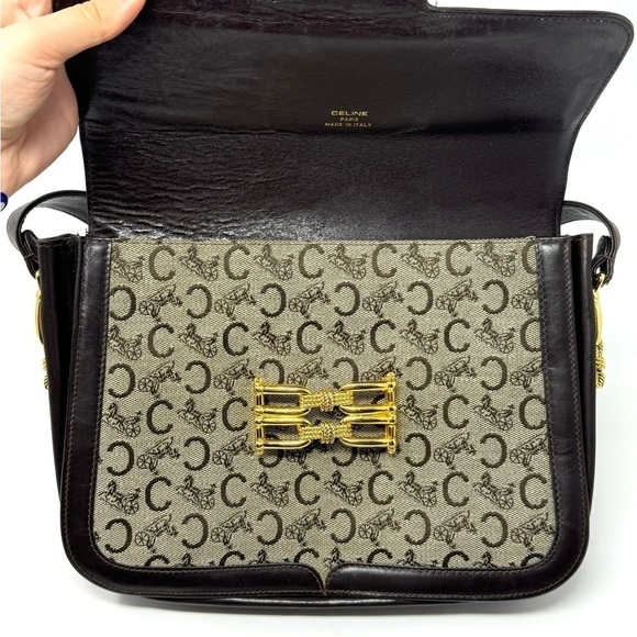 Celine Vintage 70s Carriage Monogram Canvas & Leather Horse Carriage Crossbody - Picture 13 of 15